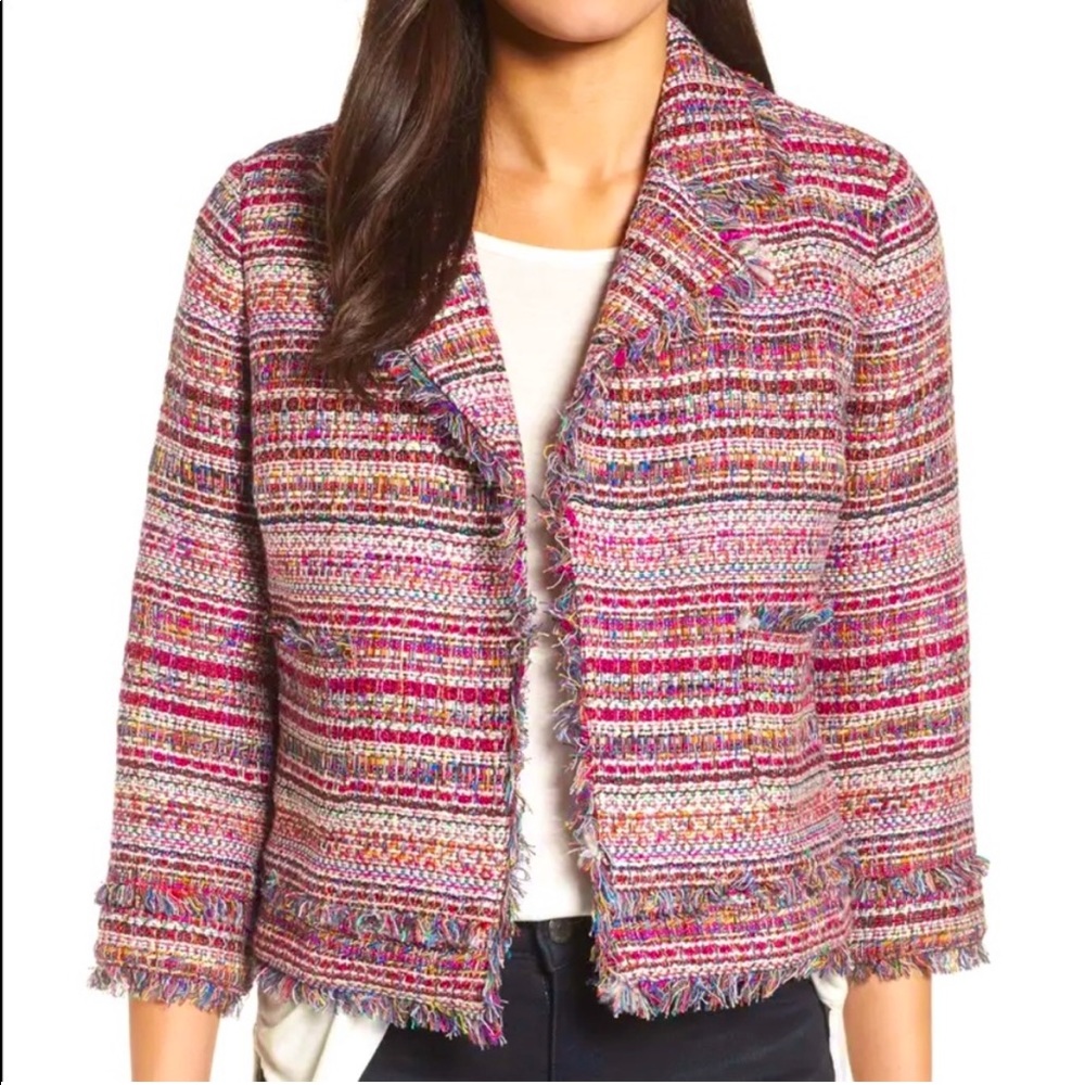 Halogen Tweed Open Front Frayed Multicolor Blazer… - image 1